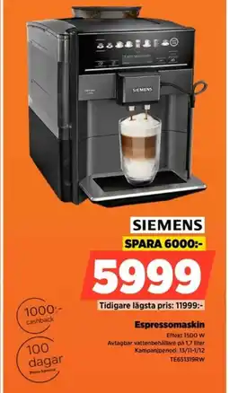 Power SIEMENS Espressomaskin erbjuda