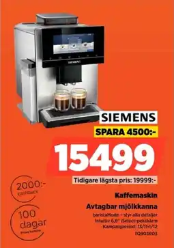 Power SIEMENS Kaffemaskin Avtagbar mjölkkanna erbjuda