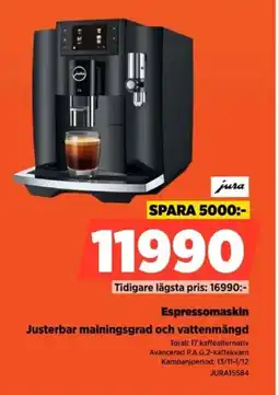 Power Jura espressomaskin justerbar malningsgrad och vattenmängd erbjuda