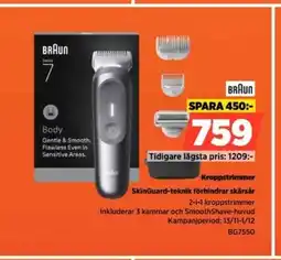 Power BRAUN Kroppstrimmer SkinGuard-teknik förhindrar skärsår 2-i-1 kroppstrimmer Inkluderar 3 kammar och SmoothShave-huvud erbjuda