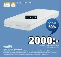 JYSK WELLPUR KVITA skummadrass, SEK 2000 erbjuda