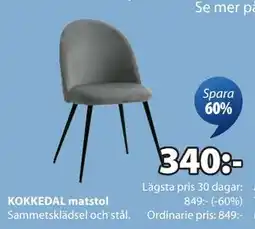 JYSK KOKKEDAL matstol, SEK 340 erbjuda