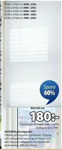 JYSK HOVDEN plisségardin erbjuda