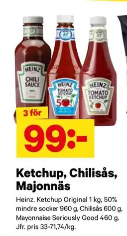 City Gross Ketchup, Chilisås, Majonnäs, SEK 99 erbjuda