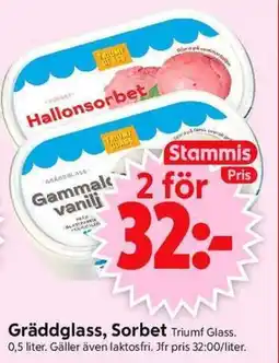 ICA Supermarket Triumf Glass Gräddglass, Sorbet erbjuda