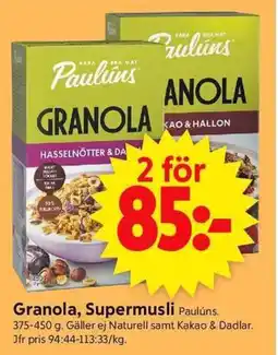 ICA Supermarket Paulúns Granola, Supermusli erbjuda