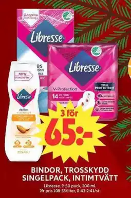 ICA Maxi LIBRESSE Bindor, trosskydd singelpack, intimtvätt erbjuda