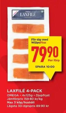 Willys OMEGA Laxfilé 4-pack erbjuda