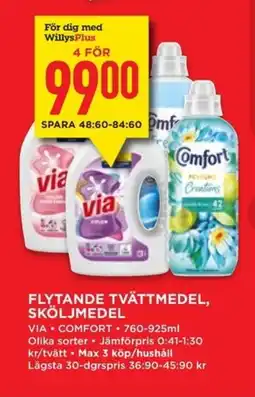 Willys VIA Flytande tvättmedel, sköljmedel erbjuda