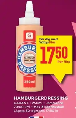 Willys GARANT Hamburgerdressing erbjuda