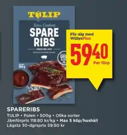 Willys TULIP Spareribs erbjuda