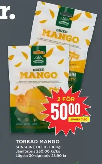 Willys SUNSHINE Torkad mango erbjuda