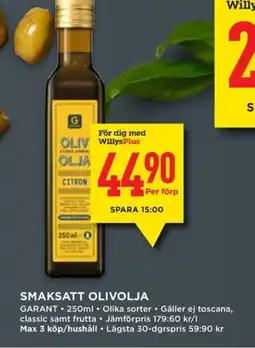 Willys GARANT Smaksatt olivolja erbjuda