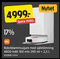Jula Robotdammsugare med självtömning 4800 mAh 160 min 290 ml + 2,5 L, SEK 4999 erbjuda