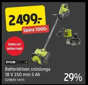 Jula Batteridriven snöslunga 18 V 250 mm 5 Ah, SEK 2499 erbjuda