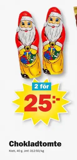 Pekås Chokladtomte, SEK 25 erbjuda