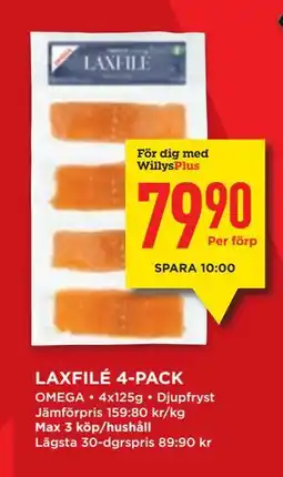 Willys LAXFILÉ 4-PACK, Medlemspris erbjuda