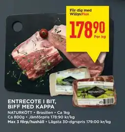 Willys ENTRECOTE I BIT, BIFF MED KAPPA, Medlemspris erbjuda