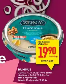Willys HUMMUS, Medlemspris erbjuda
