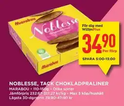 Willys NOBLESSE, TACK CHOKLADPRALINER, Medlemspris erbjuda