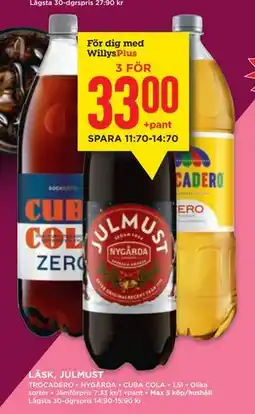 Willys LÄSK, JULMUST, Medlemspris erbjuda