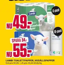 ÖoB LAMBI TOALETTPAPPER, HUSÅLLSPAPPER erbjuda