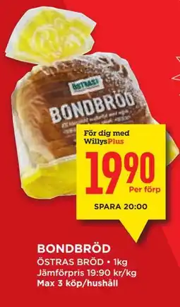Willys Hemma BONDBRÖD, Medlemspris erbjuda