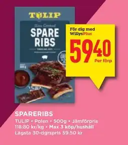 Willys Hemma SPARERIBS, Medlemspris erbjuda