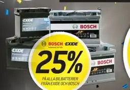 thansen 25% PÅ ALLA BILBATTERIER FRÅN EXIDE OCH BOSCH erbjuda
