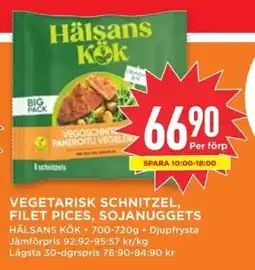 Willys Vegetarisk schnitzel, filet pices, sojanuggéts erbjuda