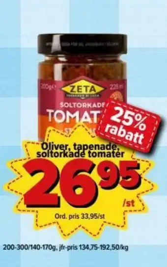 Oliver, tapenade soltorkade tomater