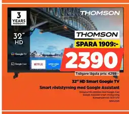 Power THOMSON 32" HD Smart Google TV Smart röststyrning med Google Assistant erbjuda