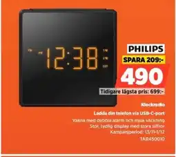 Power PHILIPS Klockradio Ladda din telefon via USB-C-port erbjuda