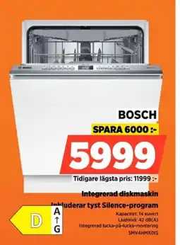 Power BOSCH Integrerad diskmaskin Inkluderar tyst Silence-program erbjuda