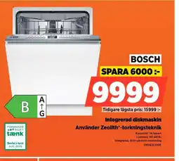 Power BOSCH Integrerad diskmaskin Använder Zeolith®-torkningsteknik erbjuda