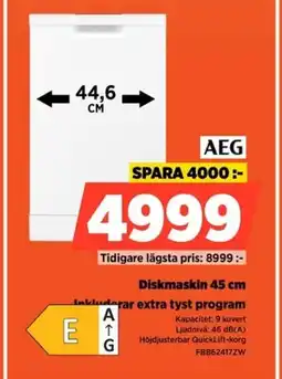Power AEG Diskmaskin Inkluderar extra tyst program erbjuda