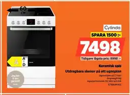 Power Cylinda Keramisk spis Utdragbara skenor på ett ugnsplan erbjuda