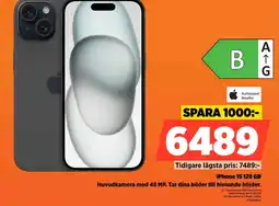 Power iPhone 15 128 GB Huvudkamera med 48 MP. Tar dina bilder till hisnande höjder. erbjuda