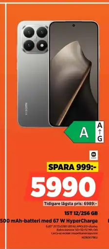 Power Mi 15t 12/256 gb 5500 mAh-Batteri Med 67 W HyperCharge erbjuda