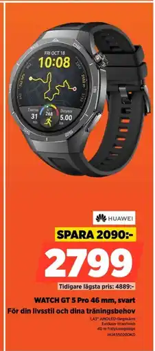 Power Huawei watch gt 5 pro 46 mm, svart för din livsstil och dina träningsbehov erbjuda