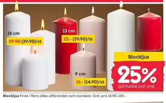 Rusta Blockljus erbjuda