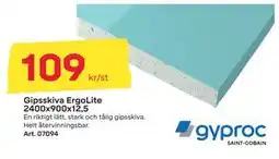 Byggmax Gipsskiva ErgoLite 2400x900x12,5, SEK 109 erbjuda