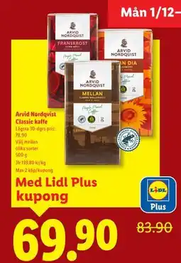 Lidl Arvid Nordqvist Classic kaffe, Pris i appen erbjuda