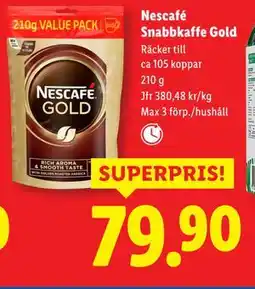 Lidl Nescafé Snabbkaffe Gold, SEK 79.9 erbjuda