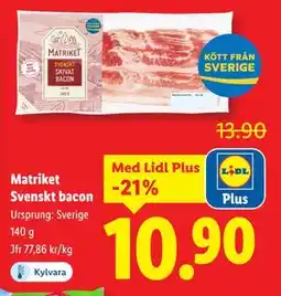 Lidl Matriket Svenskt bacon, Pris i appen erbjuda
