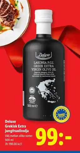 Lidl Deluxe Grekisk Extra jungfruolivolja, SEK 99 erbjuda