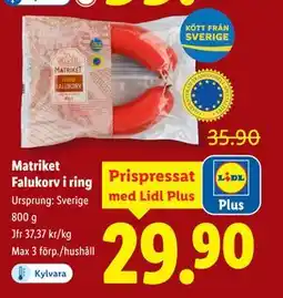 Lidl Matriket Falukorv i ring, Pris i appen erbjuda