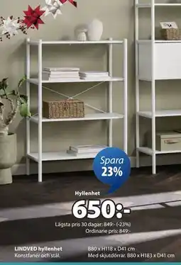 JYSK LINDVED hyllenhet, SEK 650 erbjuda