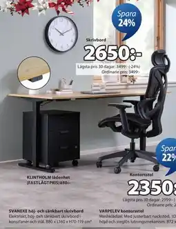 JYSK SVANEKE höj- och sänkbart skrivbord, SEK 2650 erbjuda
