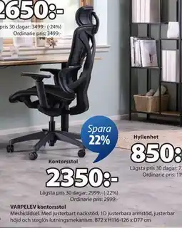 JYSK VARPELEV kontorsstol, SEK 2350 erbjuda
